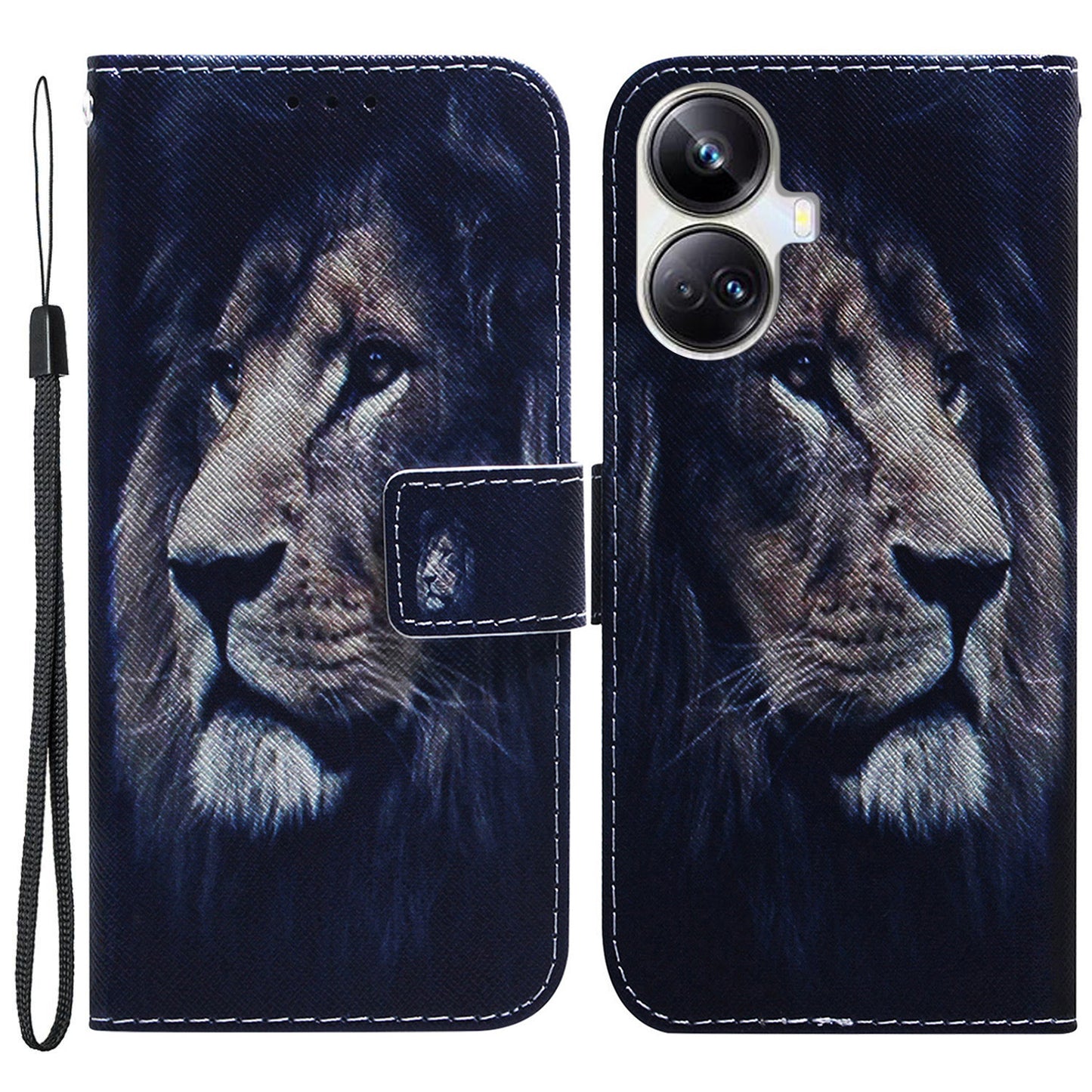 For Realme 10 Pro+ 5G PU Leather Wallet Phone Case Pattern Printing Stand Cover with Wrist Strap