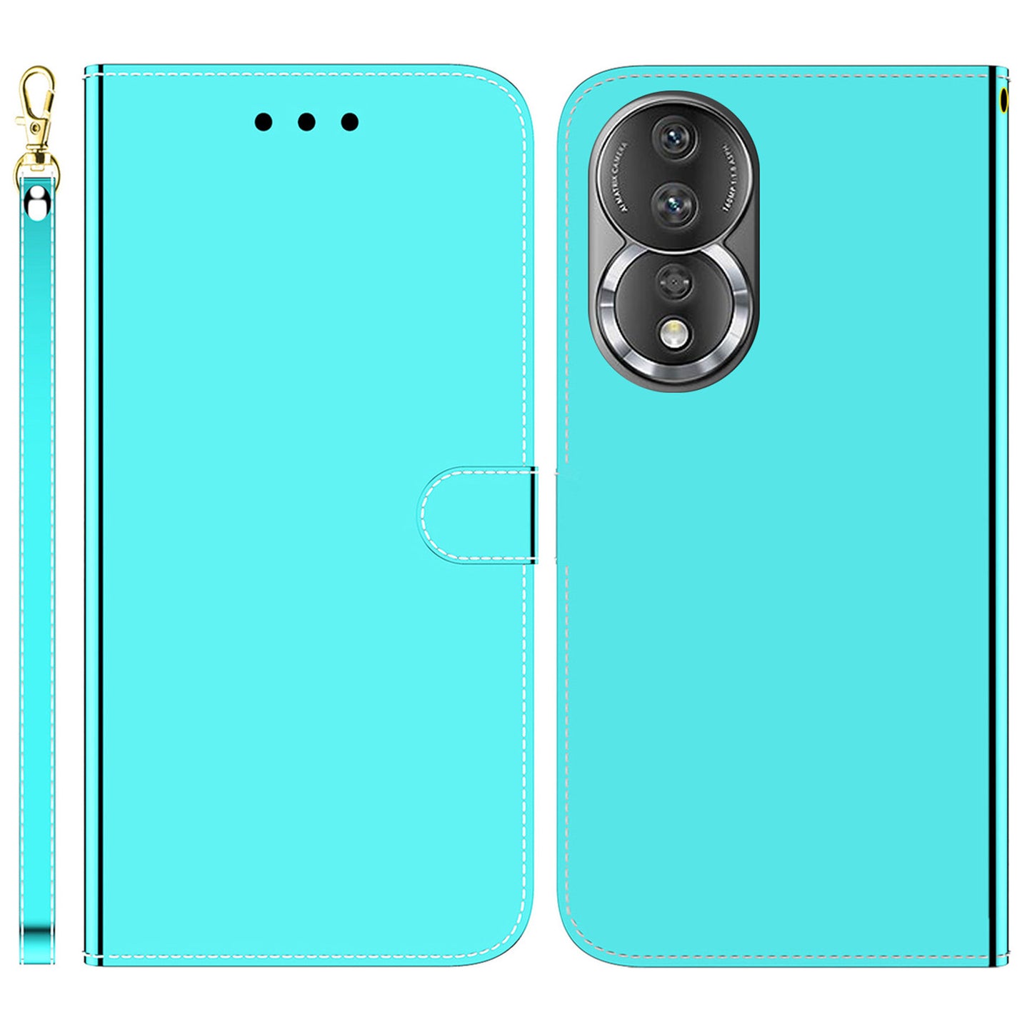 For Honor 80 5G PU Leather Wallet Phone Case Mirror-like Surface Stand Flip Cover with Strap