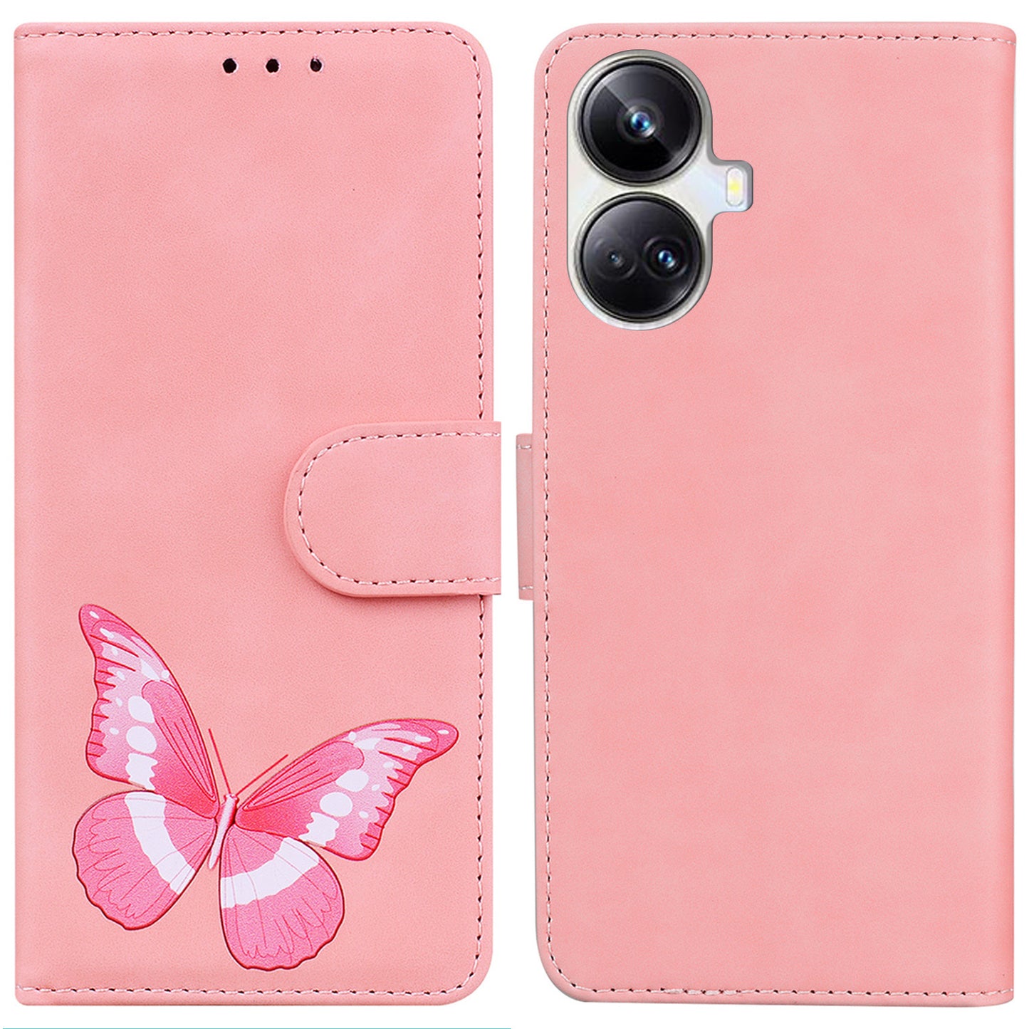 For Realme 10 Pro+ 5G Butterfly Printing Phone Stand Cover Leather Wallet Shockproof Case