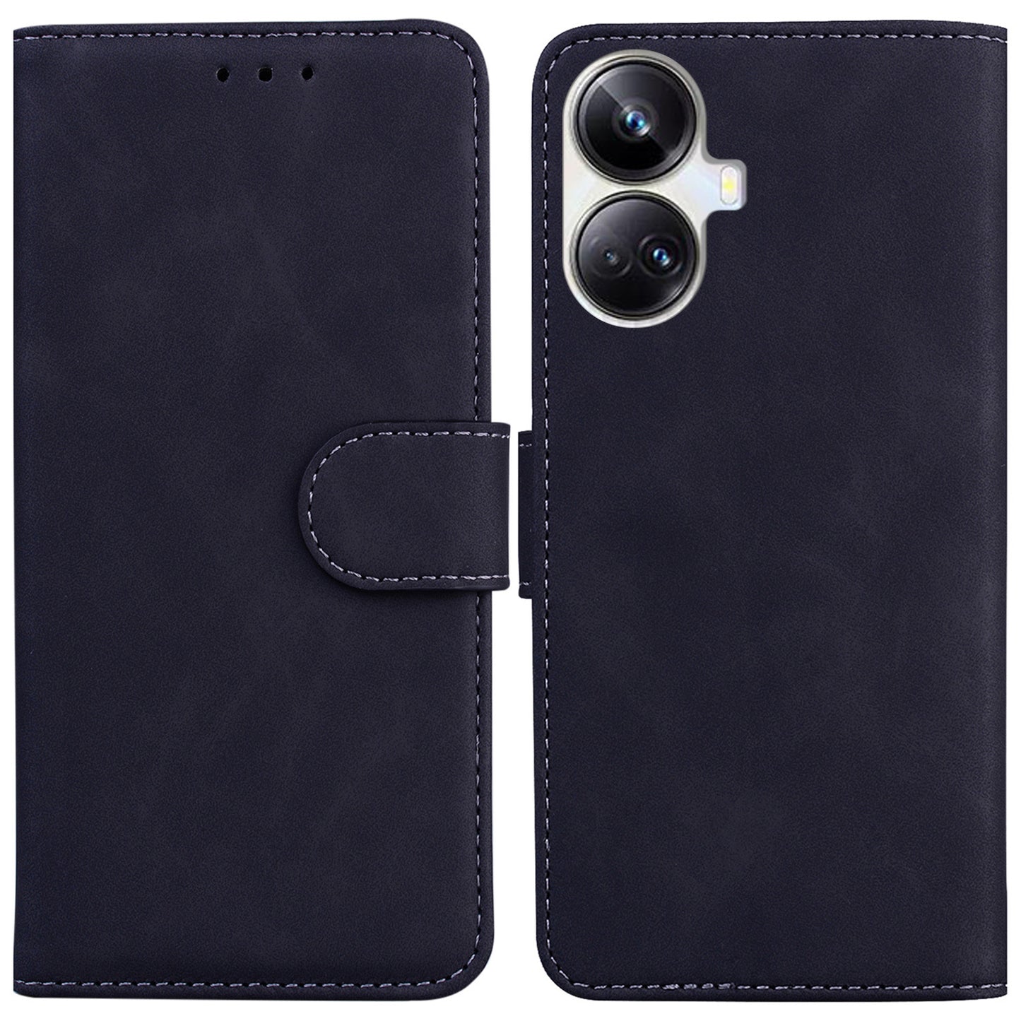 For Realme 10 Pro+ 5G Solid Color Stand Wallet Cover Anti-Fingerprint Leather Phone Case