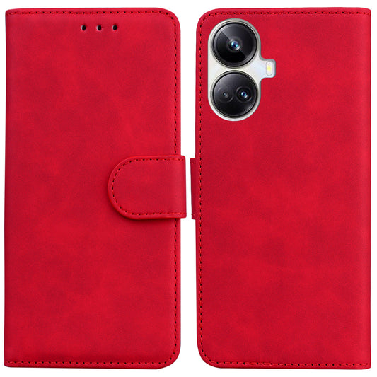 For Realme 10 Pro+ 5G Solid Color Stand Wallet Cover Anti-Fingerprint Leather Phone Case