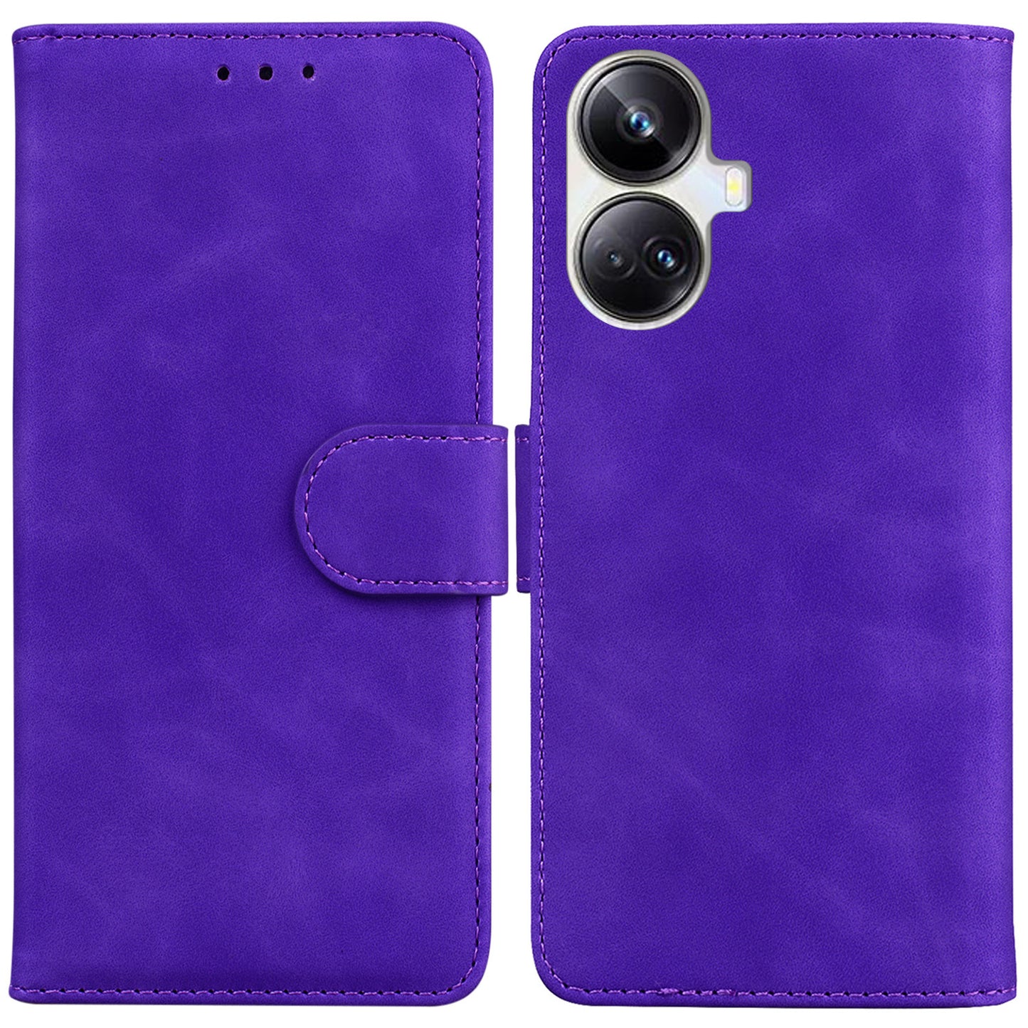 For Realme 10 Pro+ 5G Solid Color Stand Wallet Cover Anti-Fingerprint Leather Phone Case