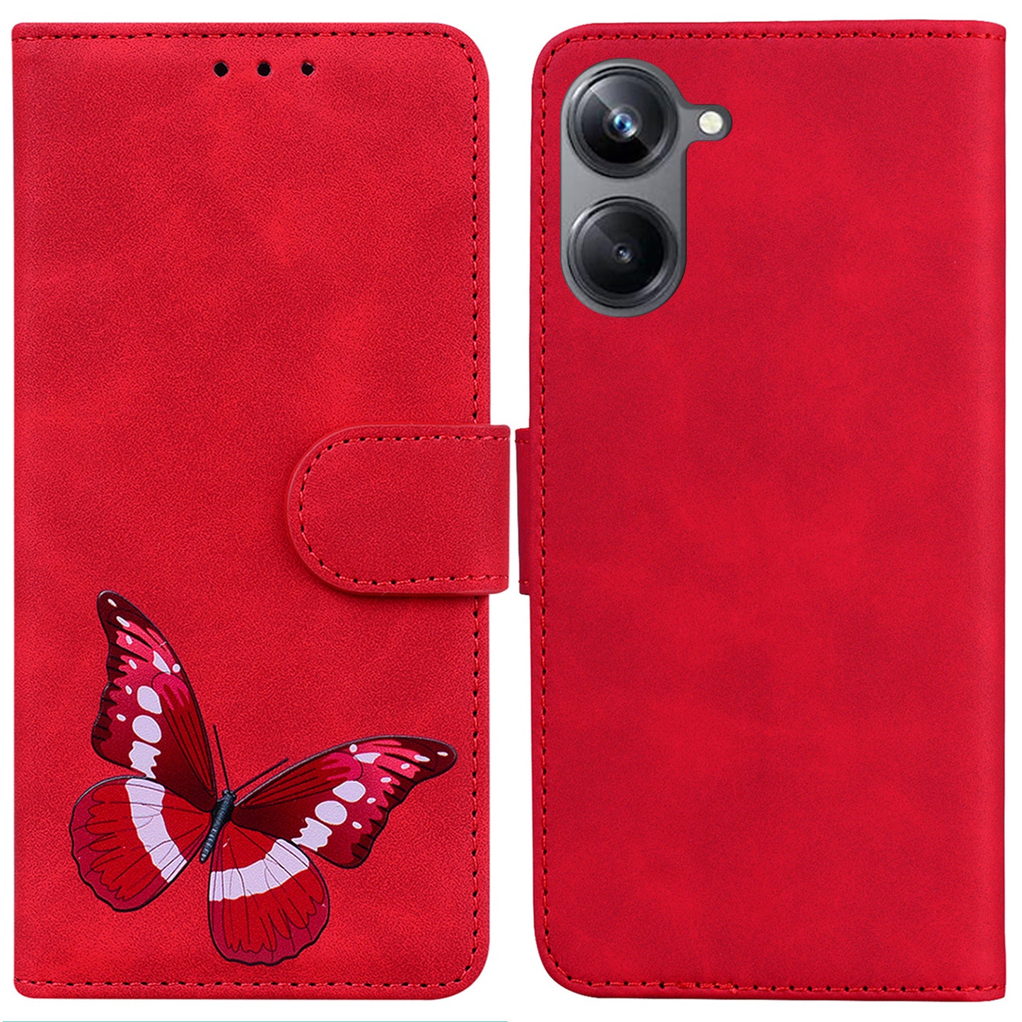 For Realme 10 Pro 5G Butterfly Printing Phone Stand Cover Shockproof Leather Wallet Case