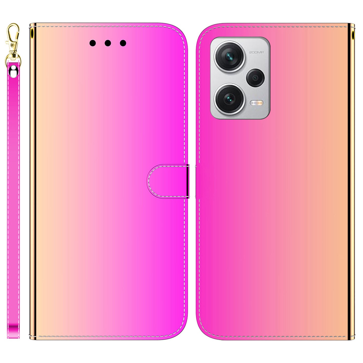 For Xiaomi Redmi Note 12 Pro+ 5G Leather Wallet Phone Case Mirror-like Surface Stand Flip Cover with Strap