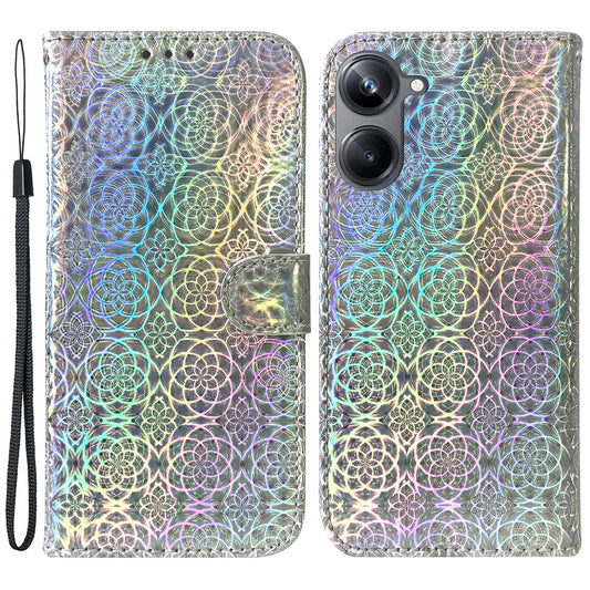 For Realme 10 Pro 5G PU Leather Folio Case Dazzling Flower Pattern Stand Wallet Phone Cover