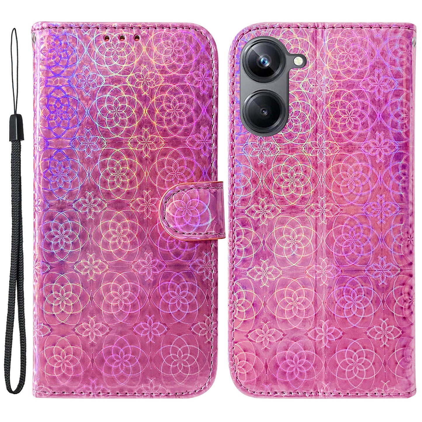 For Realme 10 Pro 5G PU Leather Folio Case Dazzling Flower Pattern Stand Wallet Phone Cover