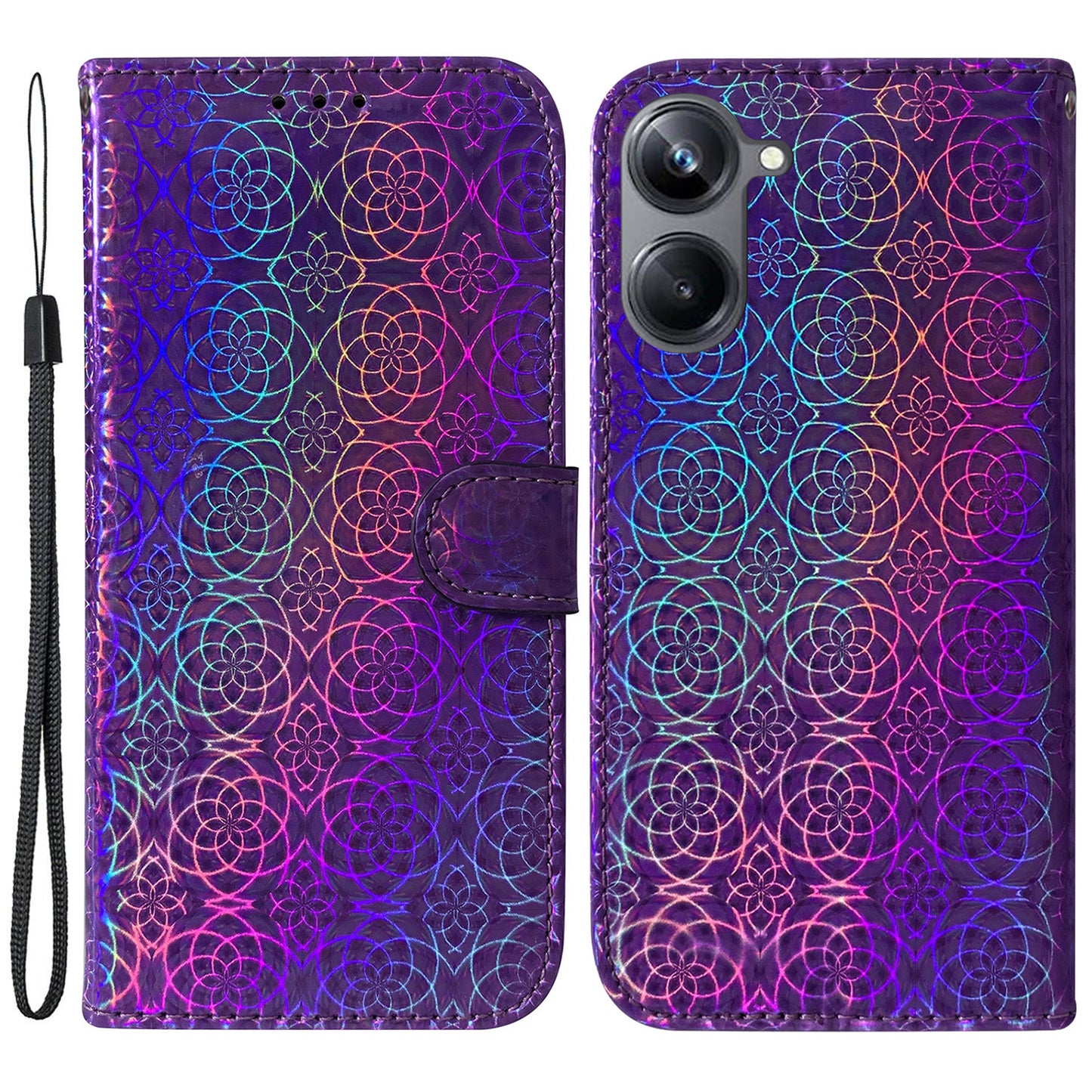 For Realme 10 Pro 5G PU Leather Folio Case Dazzling Flower Pattern Stand Wallet Phone Cover