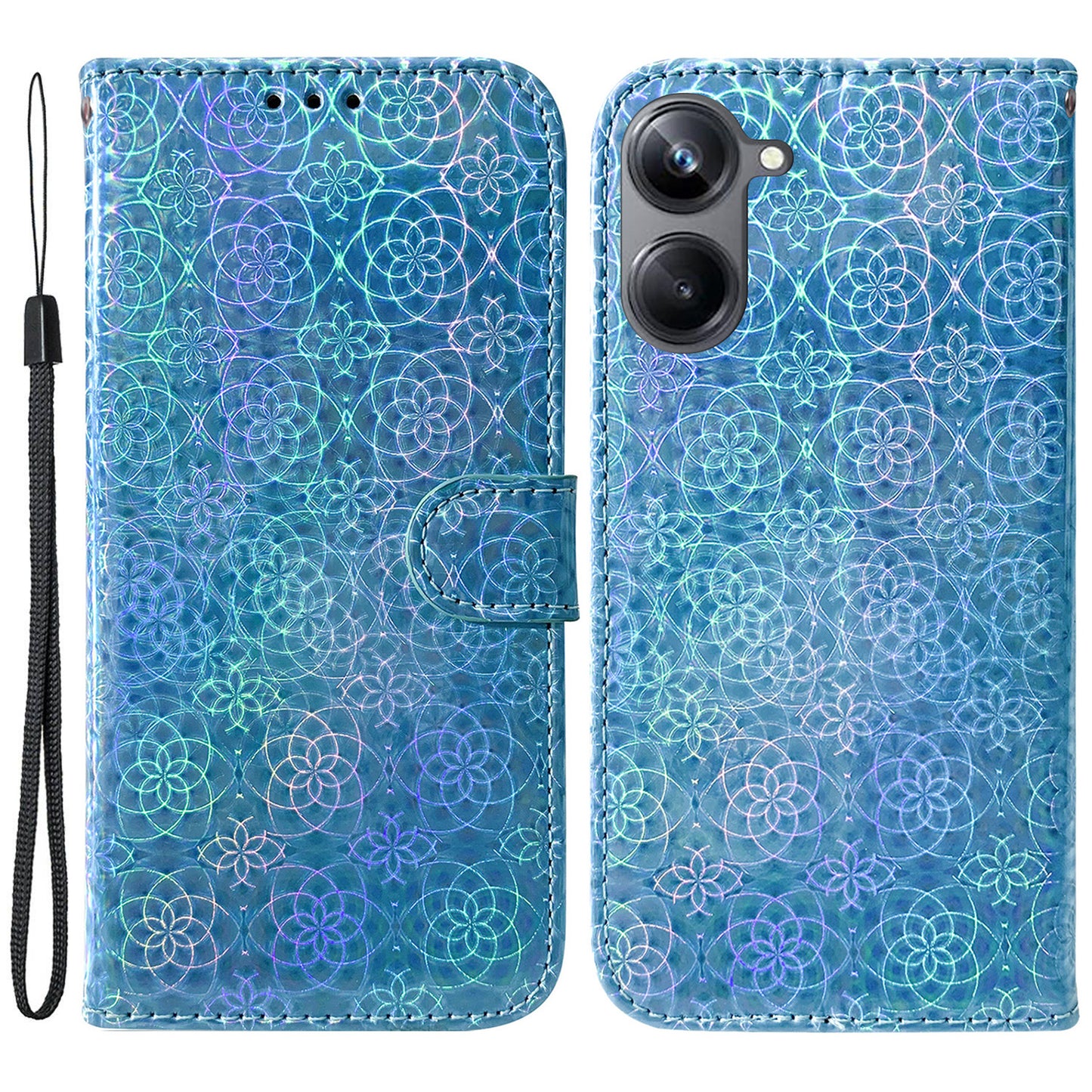 For Realme 10 Pro 5G PU Leather Folio Case Dazzling Flower Pattern Stand Wallet Phone Cover