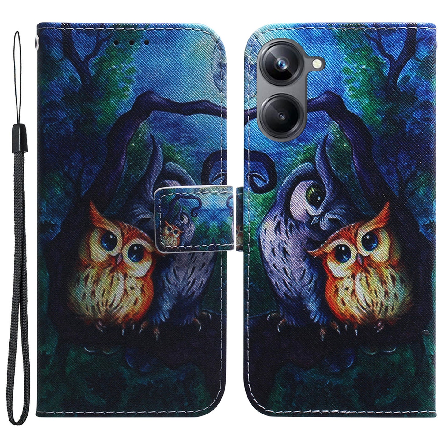 For Realme 10 Pro 5G Pattern Printing PU Leather Wallet Phone Case Stand Cover with Wrist Strap
