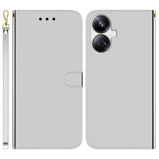 For Realme 10 Pro+ 5G PU Leather Flip Folio Case Wallet Mirror-like Surface Stand Phone Cover