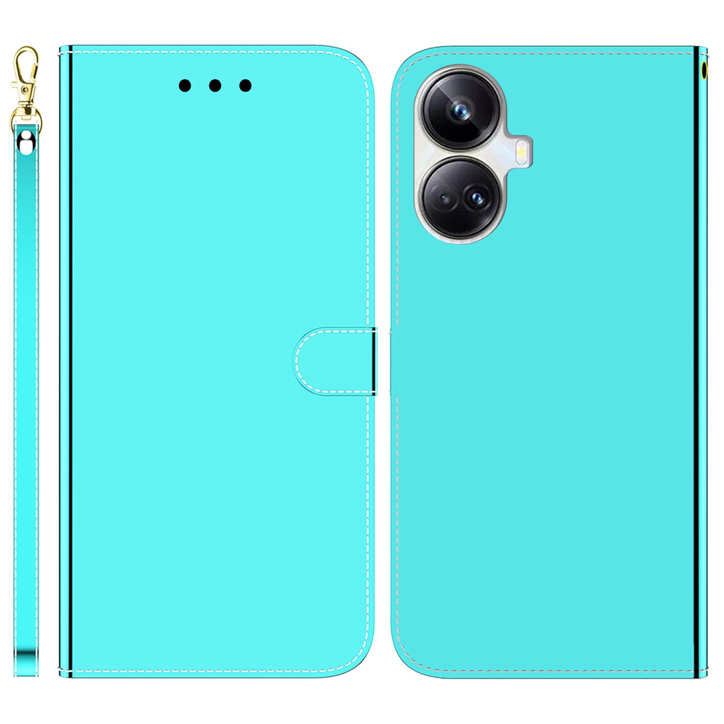 For Realme 10 Pro+ 5G PU Leather Flip Folio Case Wallet Mirror-like Surface Stand Phone Cover