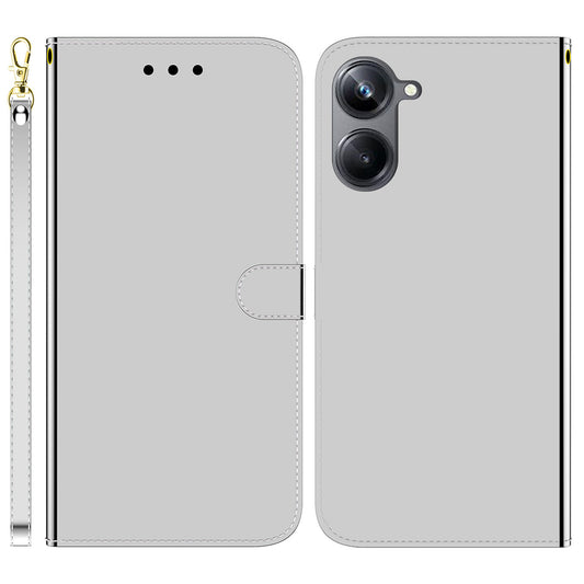 For Realme 10 Pro 5G Mirror-like Surface PU Leather Case Wallet Stand TPU Inner Shell Phone Cover