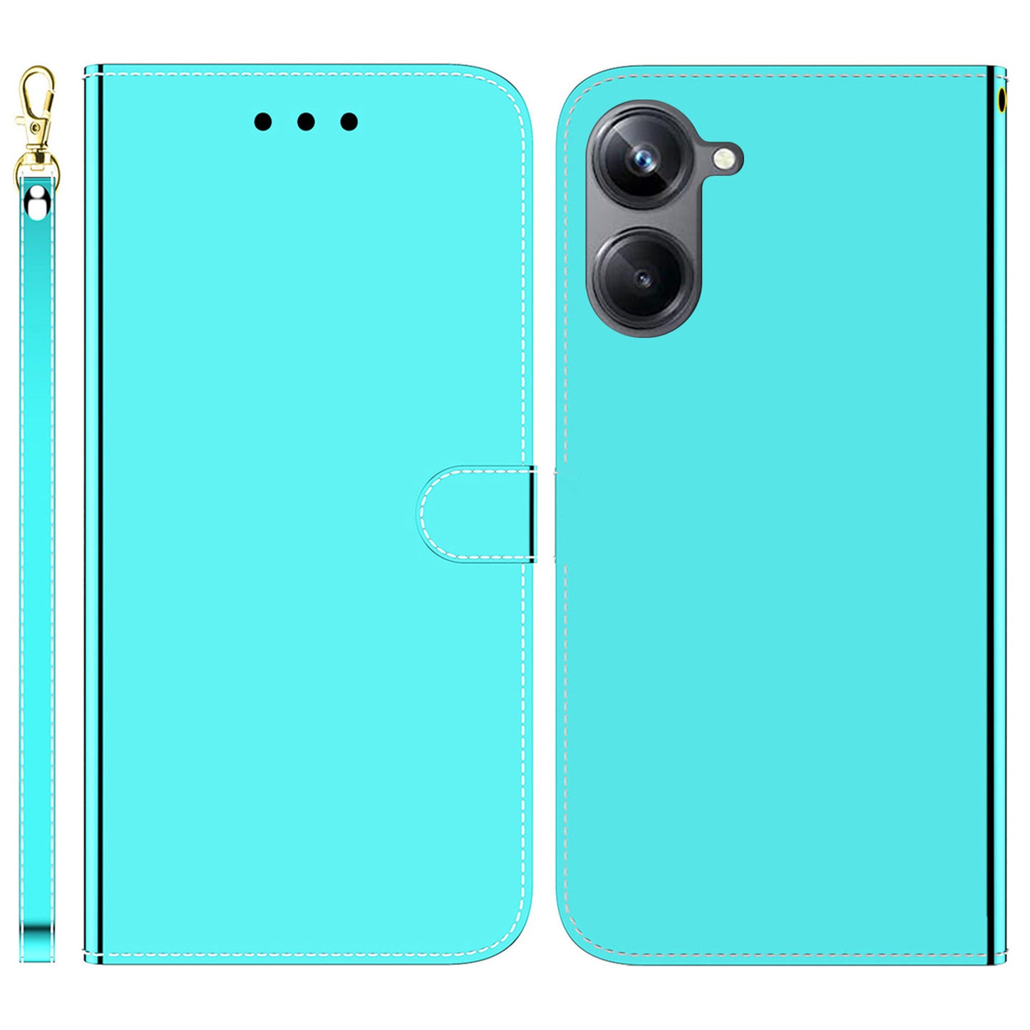 For Realme 10 Pro 5G Mirror-like Surface PU Leather Case Wallet Stand TPU Inner Shell Phone Cover