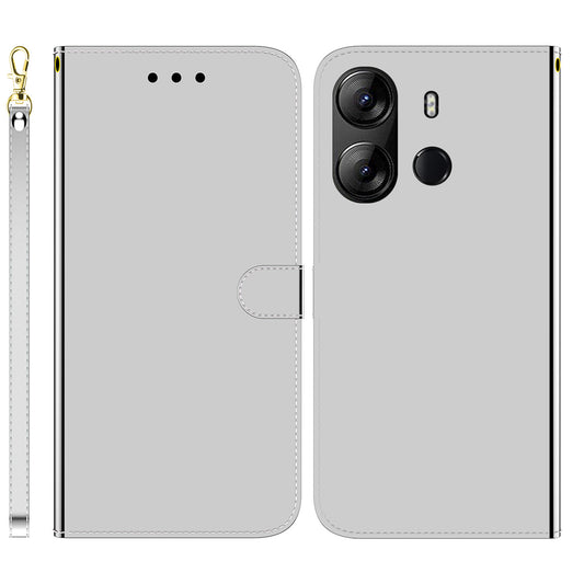 For Tecno Spark Go 2023 4G / Pop 7 Pro 4G Stand Wallet Phone Case PU Leather Mirror-like Surface Flip Cover with Strap