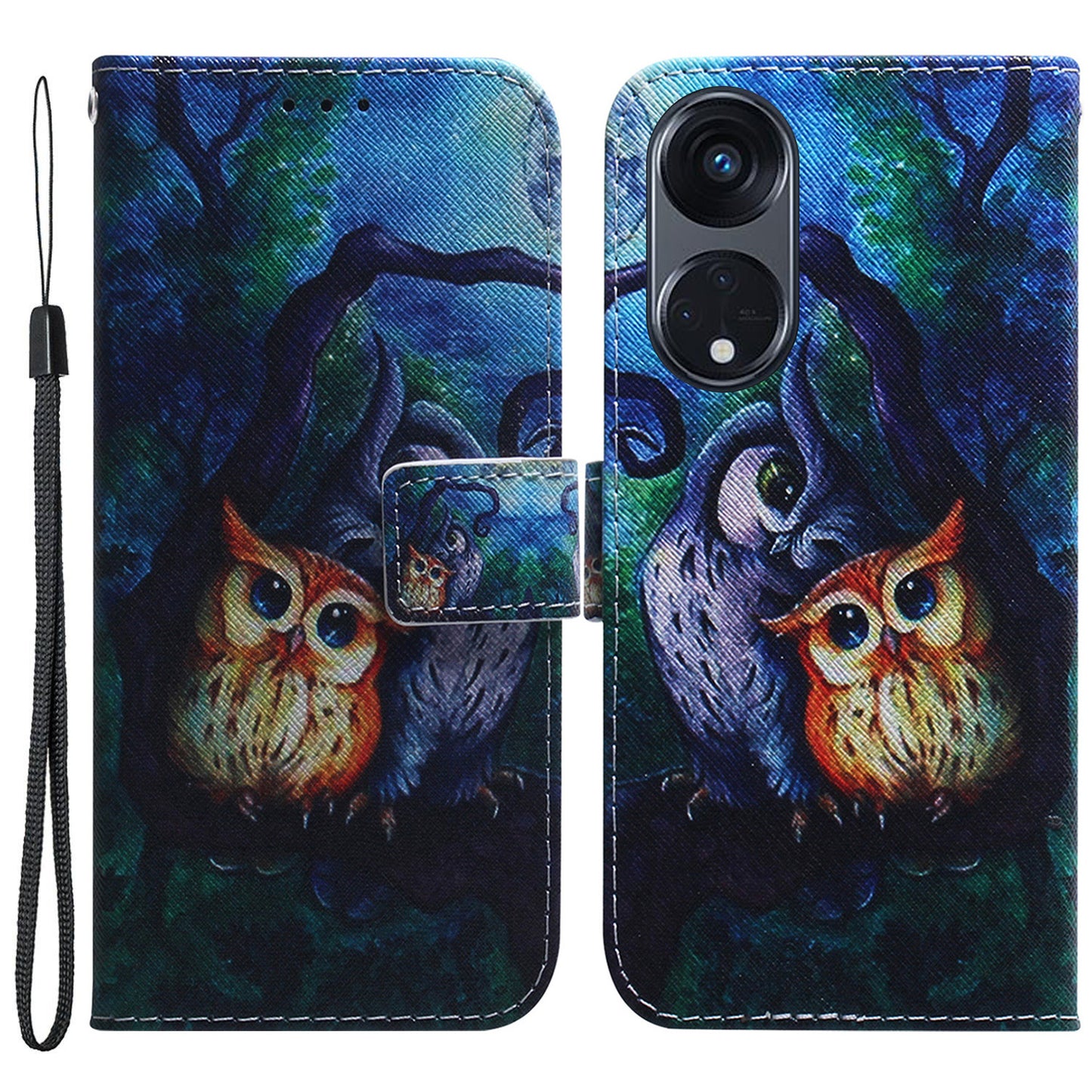 For Oppo Reno8 T 5G / A1 Pro 5G Phone Leather Case Stand Wallet Pattern Printing Phone Cover with Wrist Strap