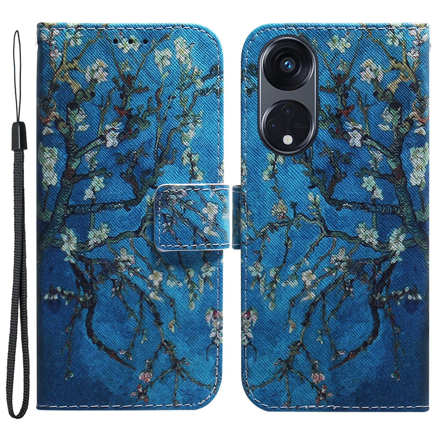 For Oppo Reno8 T 5G / A1 Pro 5G Phone Leather Case Stand Wallet Pattern Printing Phone Cover with Wrist Strap