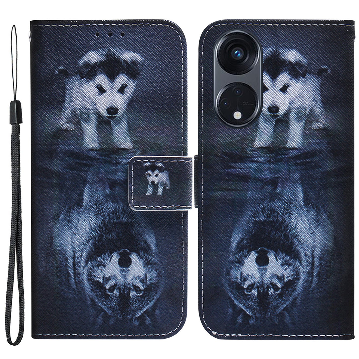 For Oppo Reno8 T 5G / A1 Pro 5G Phone Leather Case Stand Wallet Pattern Printing Phone Cover with Wrist Strap