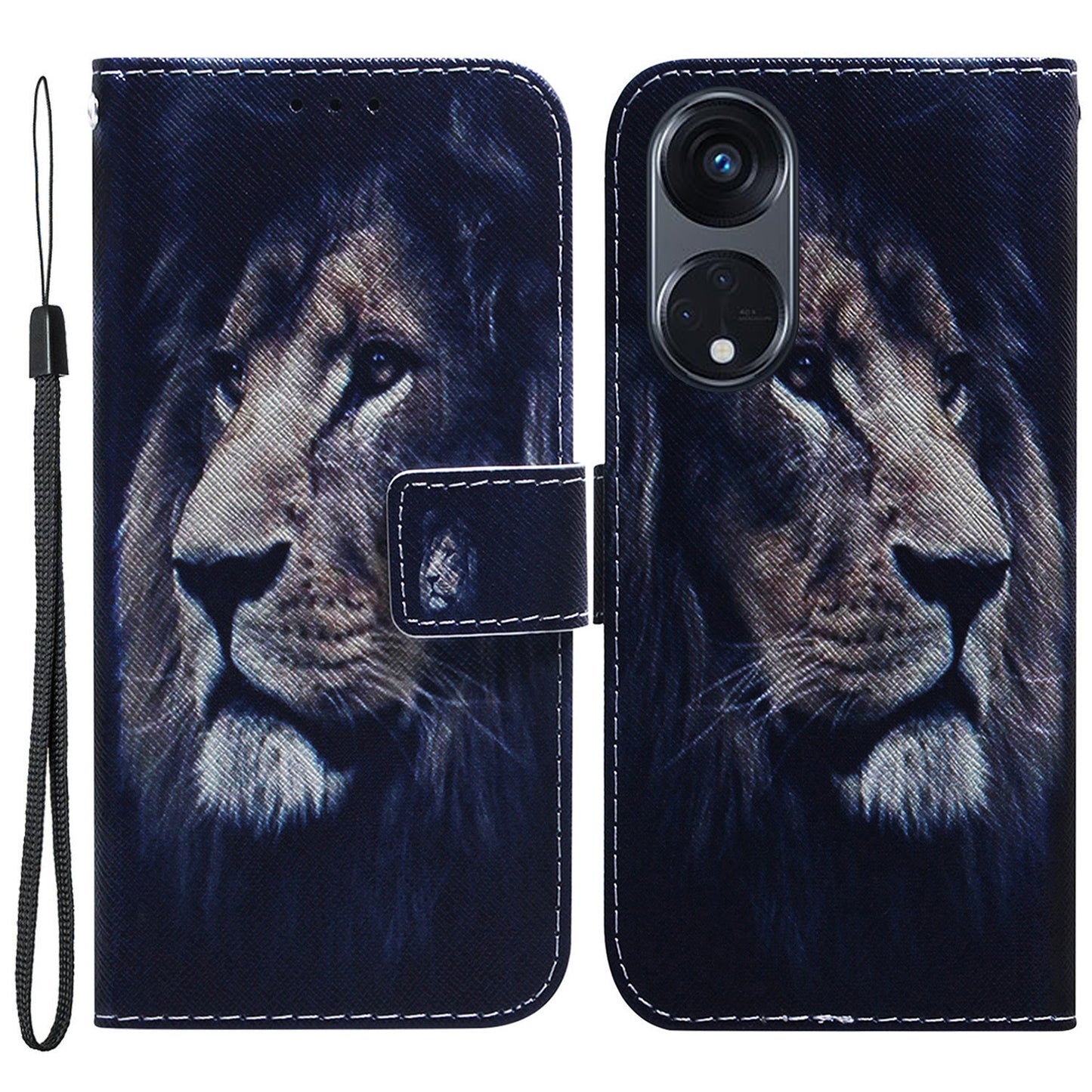 For Oppo Reno8 T 5G / A1 Pro 5G Phone Leather Case Stand Wallet Pattern Printing Phone Cover with Wrist Strap