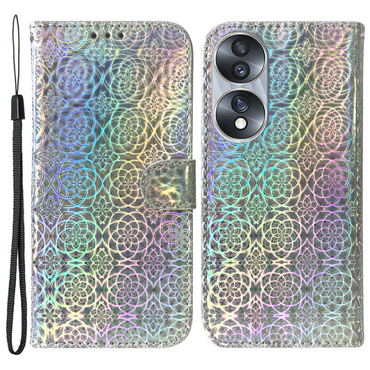 For Honor 70 5G PU Leather Dazzling Flower Pattern Shockproof Phone Case Stand Wallet with Strap
