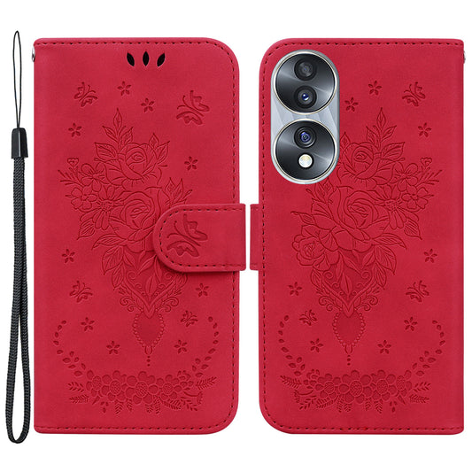 Drop-proof Phone Case For Honor 70 5G , Rose Butterfly Imprinted Stand Flip Leather Wallet Cover