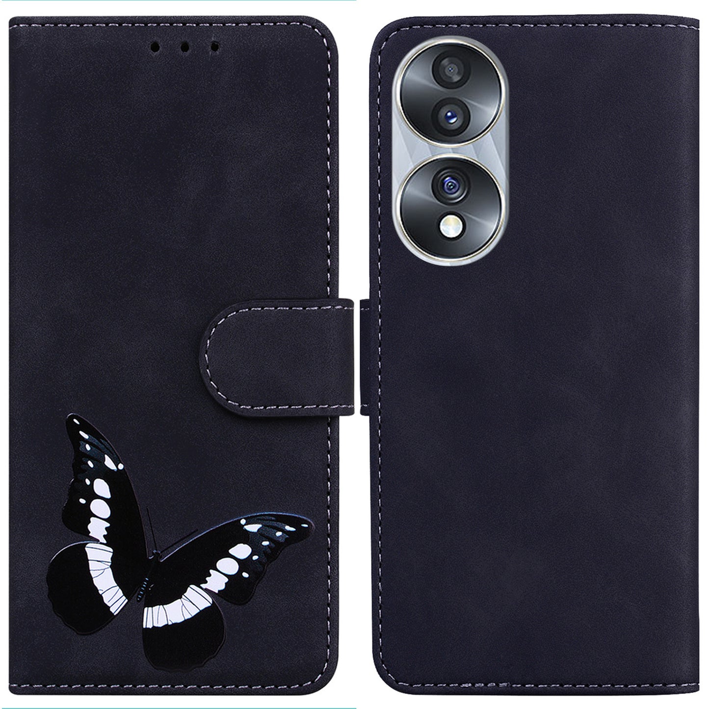 For Honor 70 5G PU Leather Wallet Phone Case Butterfly Pattern TPU Interior Stand Cover
