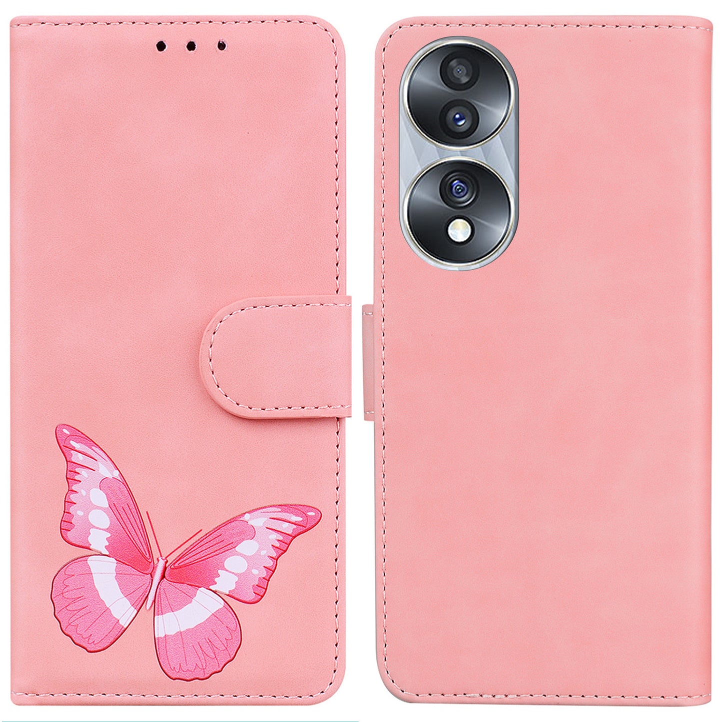 For Honor 70 5G PU Leather Wallet Phone Case Butterfly Pattern TPU Interior Stand Cover