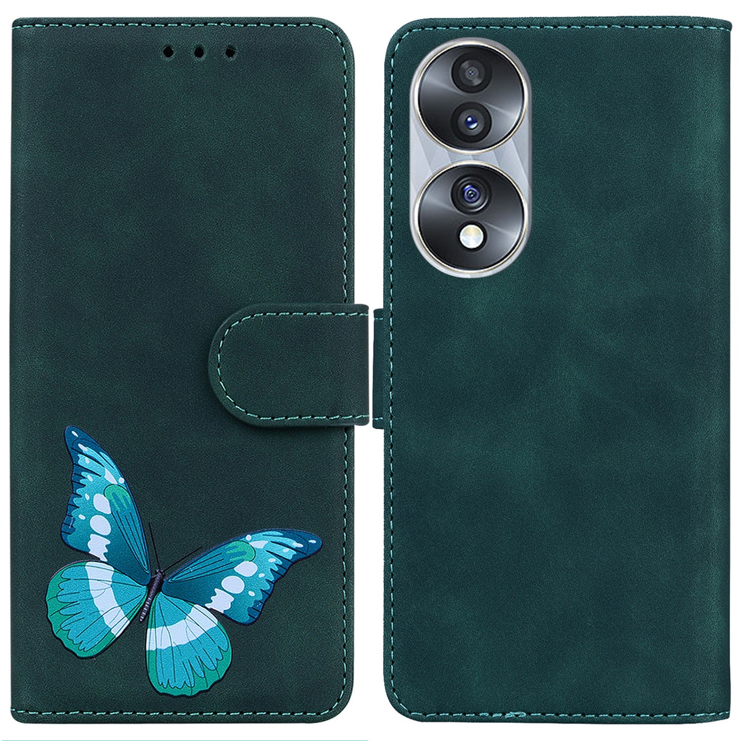 For Honor 70 5G PU Leather Wallet Phone Case Butterfly Pattern TPU Interior Stand Cover