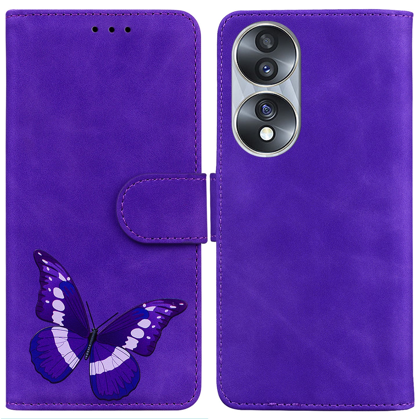 For Honor 70 5G PU Leather Wallet Phone Case Butterfly Pattern TPU Interior Stand Cover