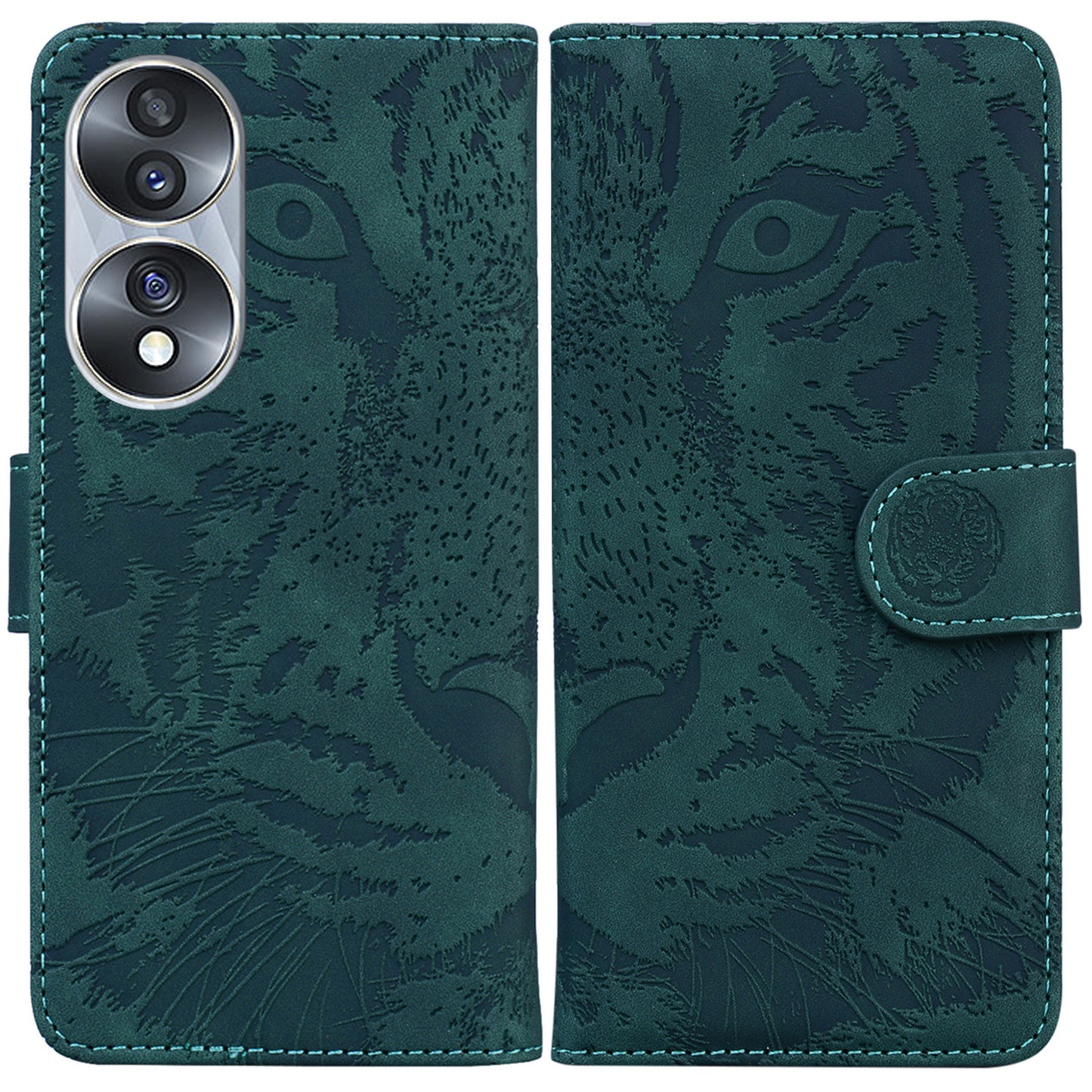 For Honor 70 5G PU Leather Flip Cover Tiger Pattern Imprinted Wallet Stand Protective Phone Case