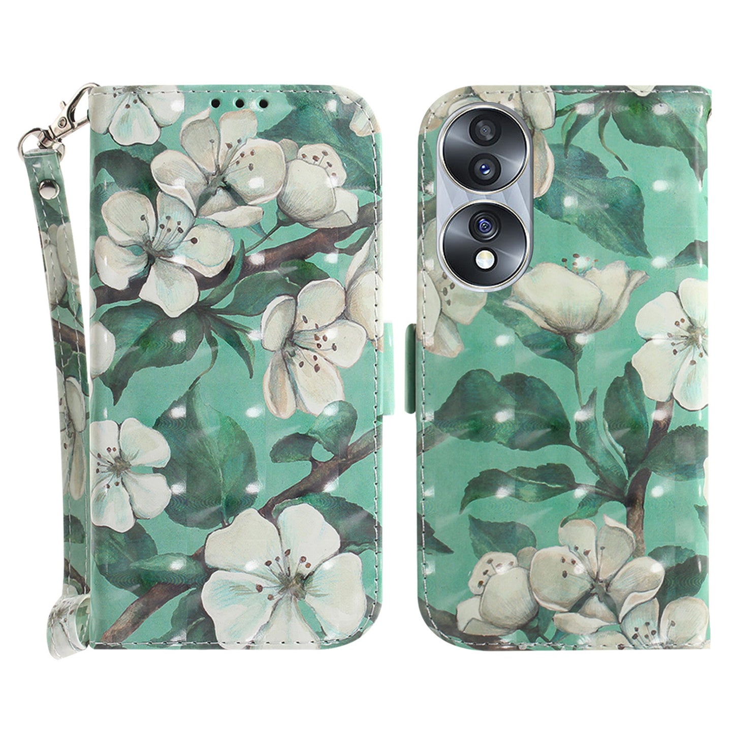 For Honor 70 5G PU Leather Phone Case Stand Wallet Anti-fall Cell Phone Cover with Strap