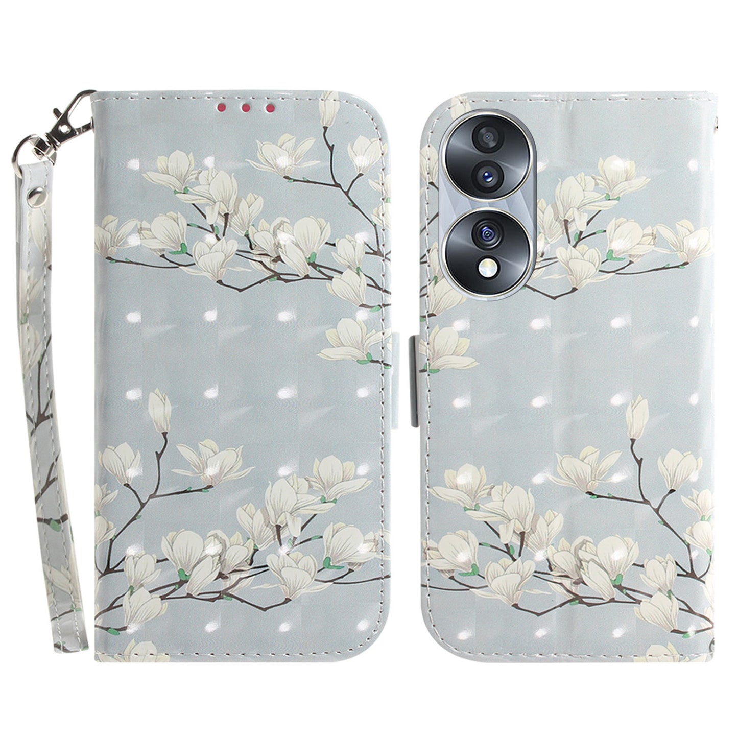 For Honor 70 5G PU Leather Phone Case Stand Wallet Anti-fall Cell Phone Cover with Strap