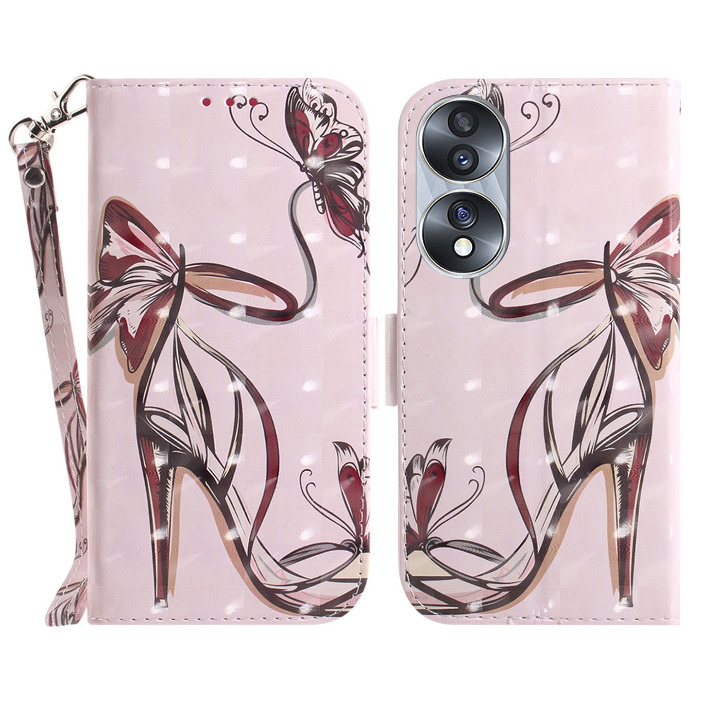 For Honor 70 5G PU Leather Phone Case Stand Wallet Anti-fall Cell Phone Cover with Strap