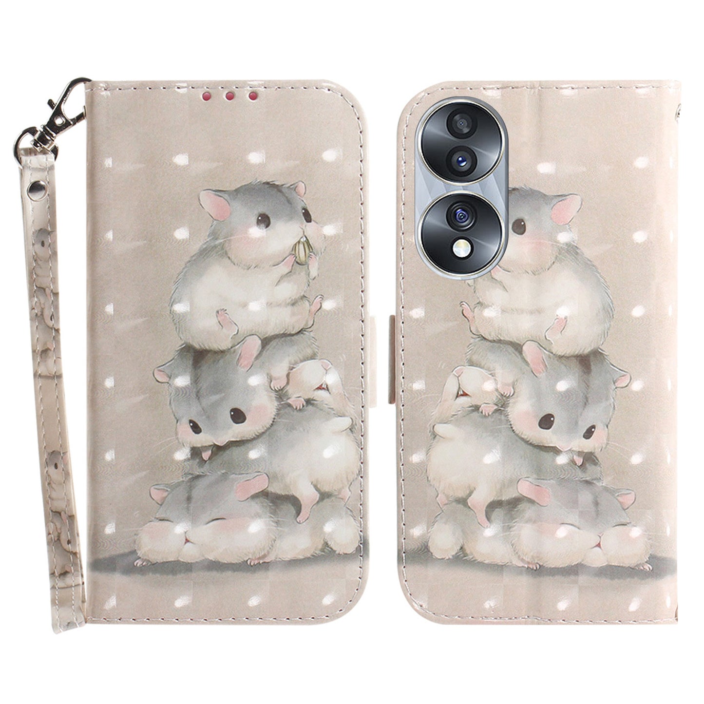 For Honor 70 5G PU Leather Phone Case Stand Wallet Anti-fall Cell Phone Cover with Strap