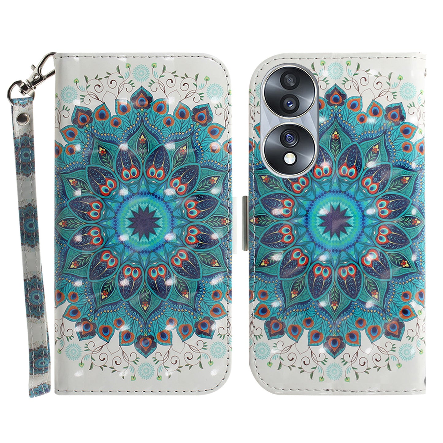 For Honor 70 5G PU Leather Phone Case Stand Wallet Anti-fall Cell Phone Cover with Strap