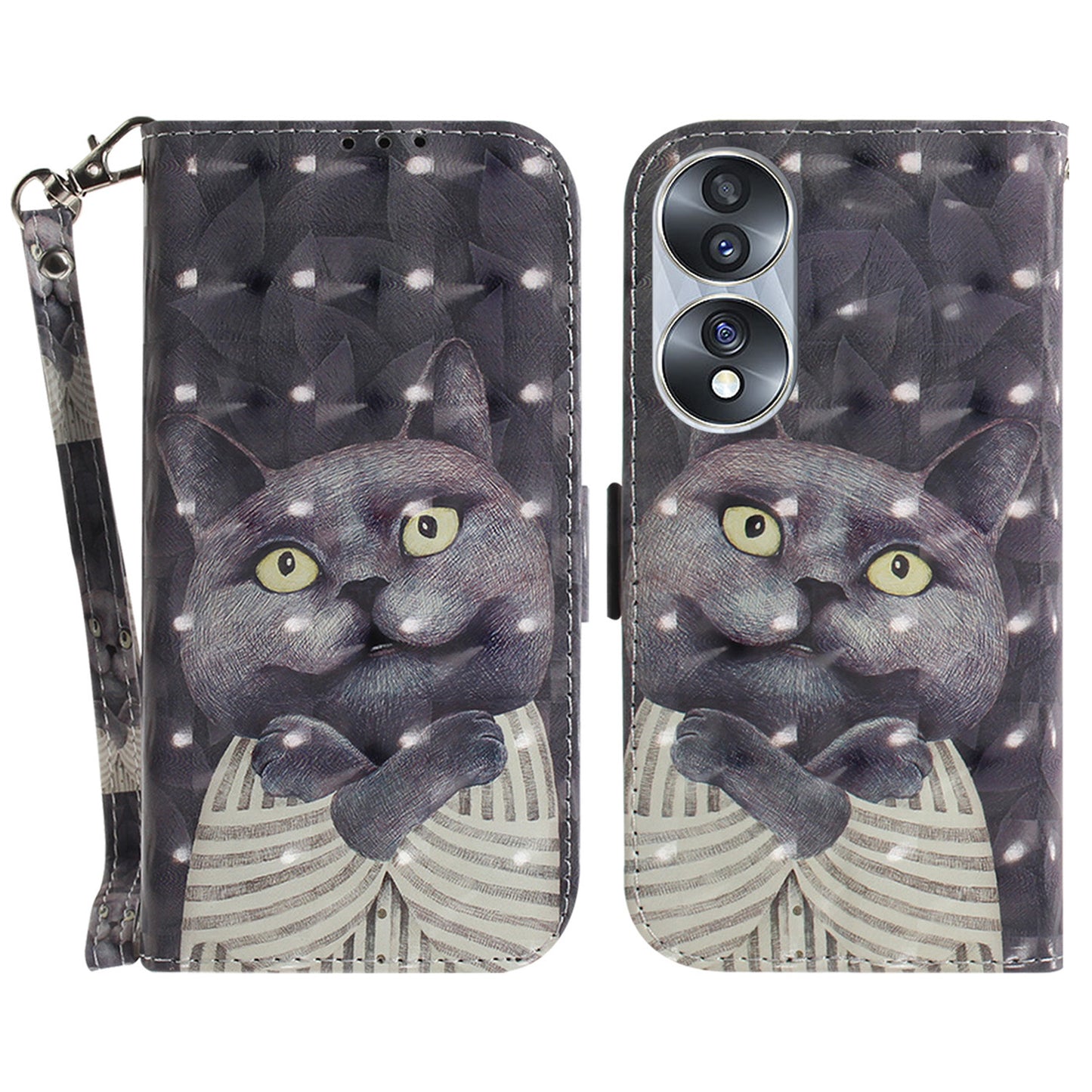 For Honor 70 5G PU Leather Phone Case Stand Wallet Anti-fall Cell Phone Cover with Strap