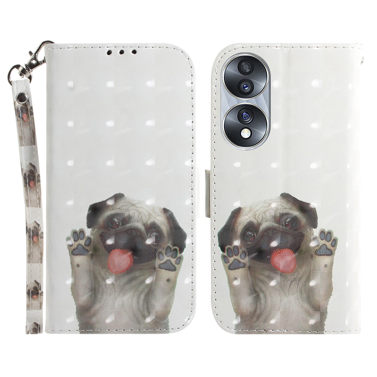 For Honor 70 5G PU Leather Phone Case Stand Wallet Anti-fall Cell Phone Cover with Strap