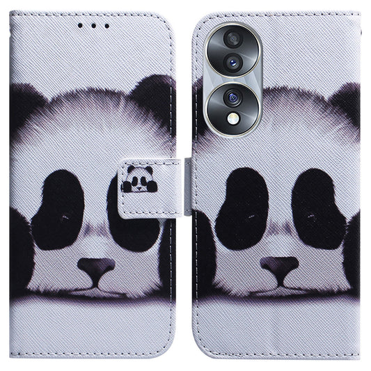 For Honor 70 5G Pattern Printing PU Leather Wallet Cover Magnetic Clasp Phone Stand Case with Strap