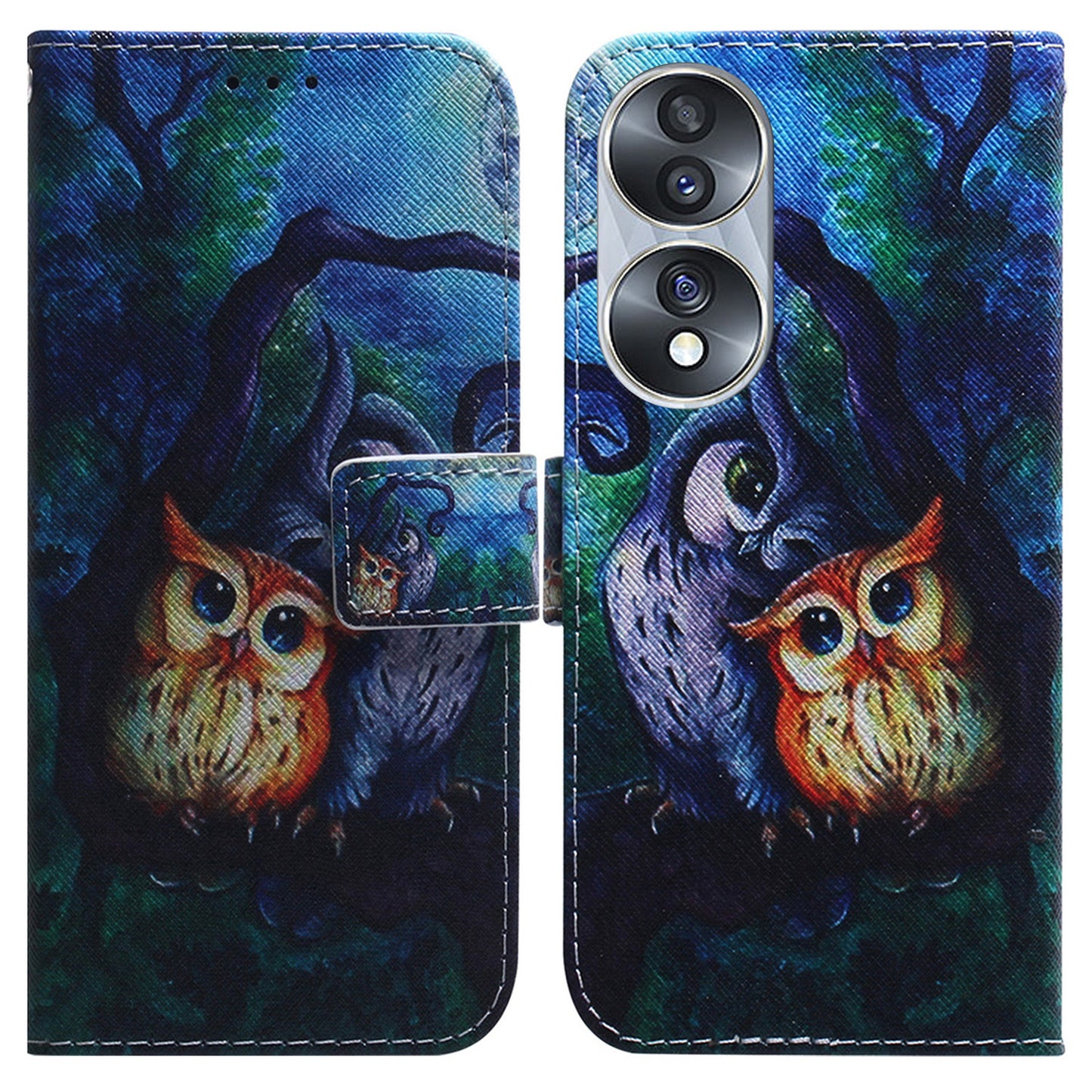 For Honor 70 5G Pattern Printing PU Leather Wallet Cover Magnetic Clasp Phone Stand Case with Strap