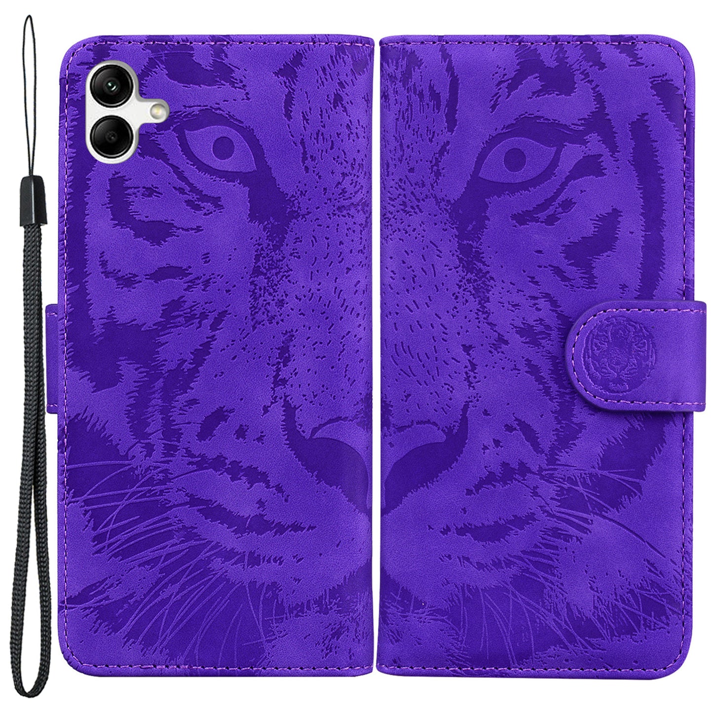 For Samsung Galaxy F04 4G / M04 4G / A04e 4G Stand Wallet Phone Cover Tiger Pattern Imprinted Leather Case