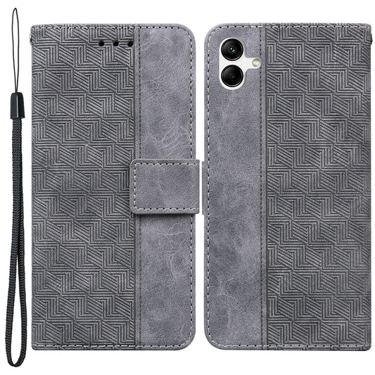 For Samsung Galaxy A04e 4G / F04 4G / M04 4G Imprinted Phone Case PU Leather Wallet Shockproof Stand Cover with Hand Strap
