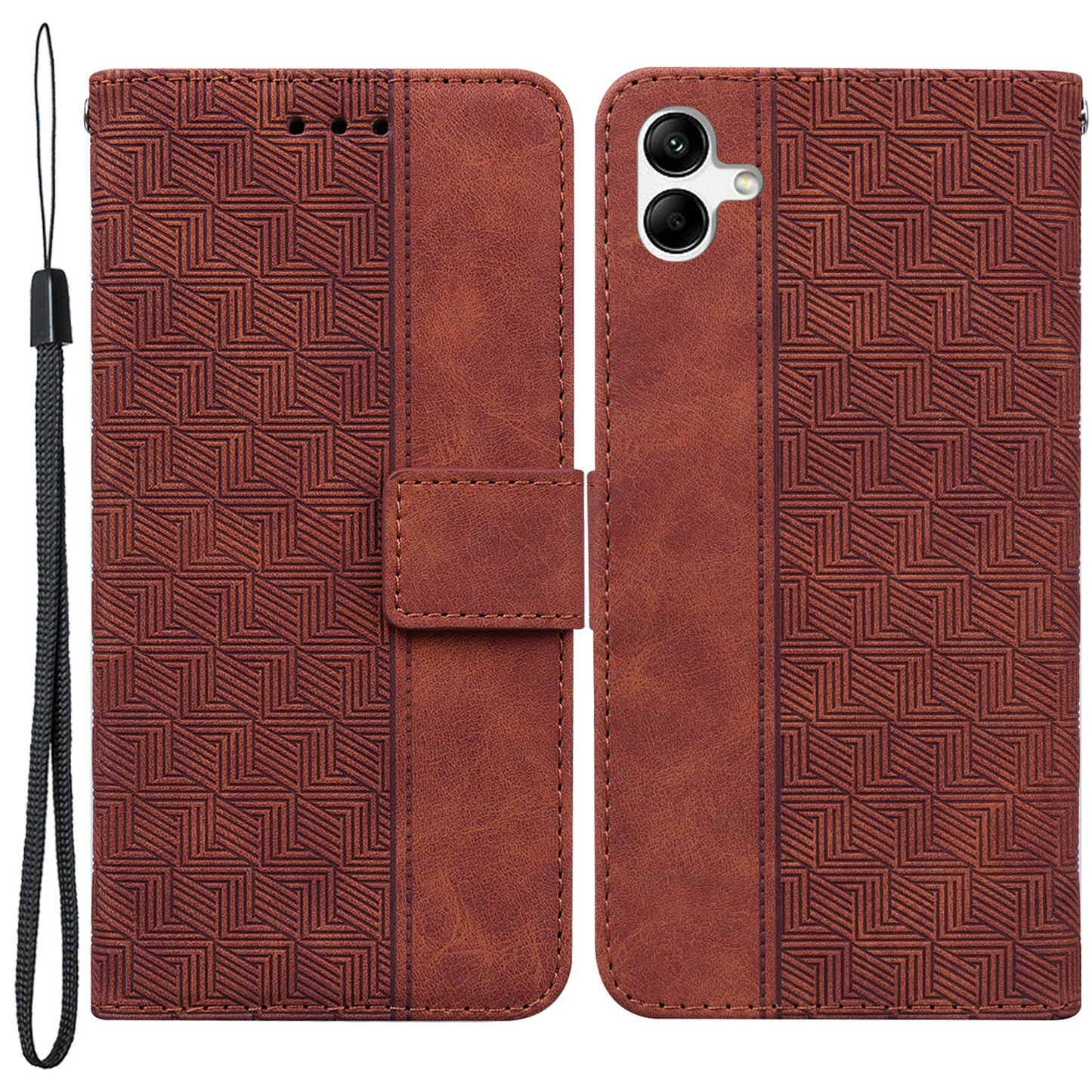 For Samsung Galaxy A04e 4G / F04 4G / M04 4G Imprinted Phone Case PU Leather Wallet Shockproof Stand Cover with Hand Strap