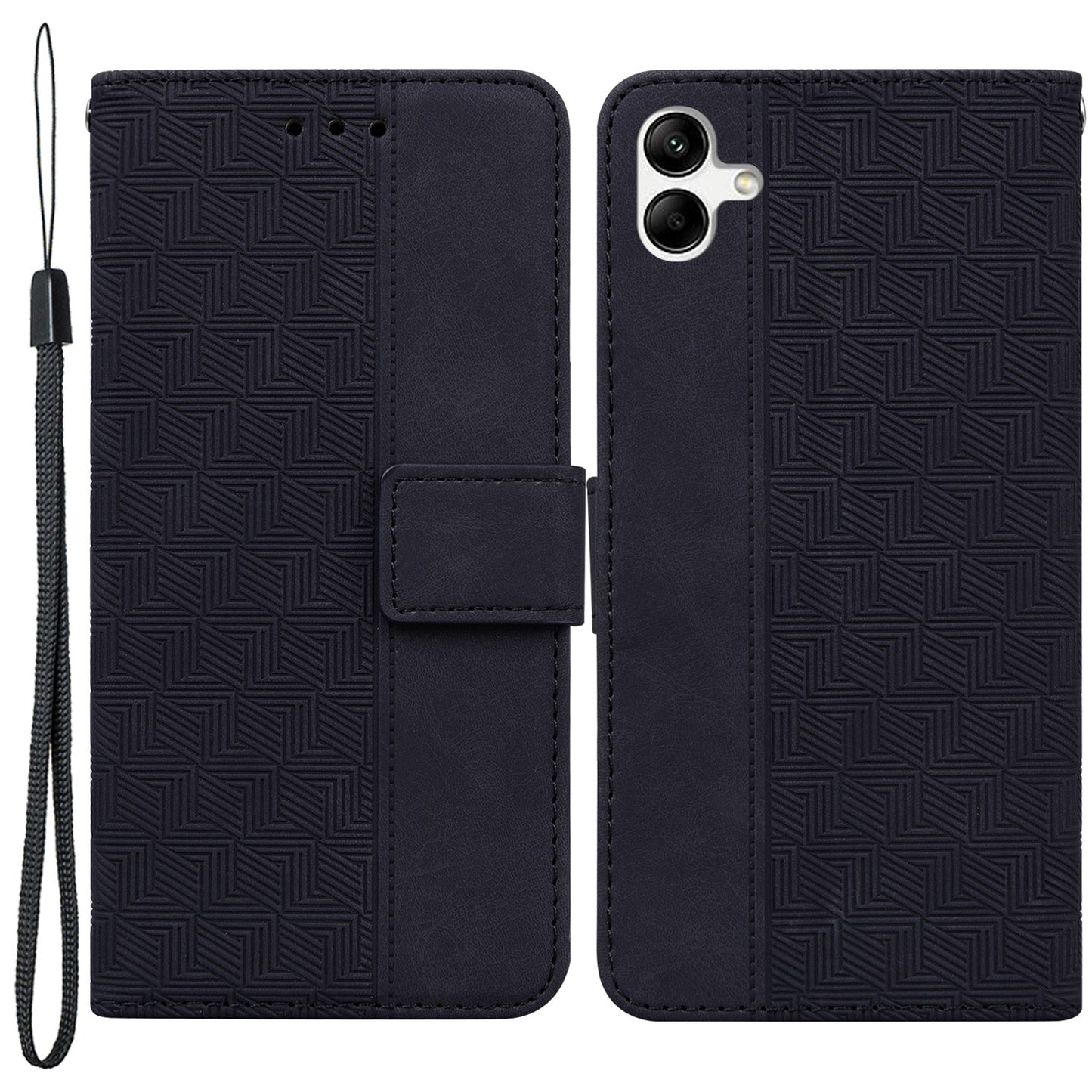 For Samsung Galaxy A04e 4G / F04 4G / M04 4G Imprinted Phone Case PU Leather Wallet Shockproof Stand Cover with Hand Strap