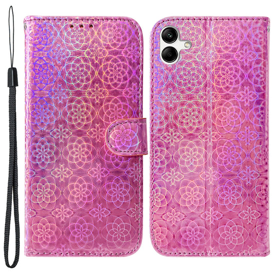 For Samsung Galaxy F04 4G / M04 4G / A04e 4G Wallet Phone Case Stand Magnetic Leather Dazzling Flower Pattern Phone Cover