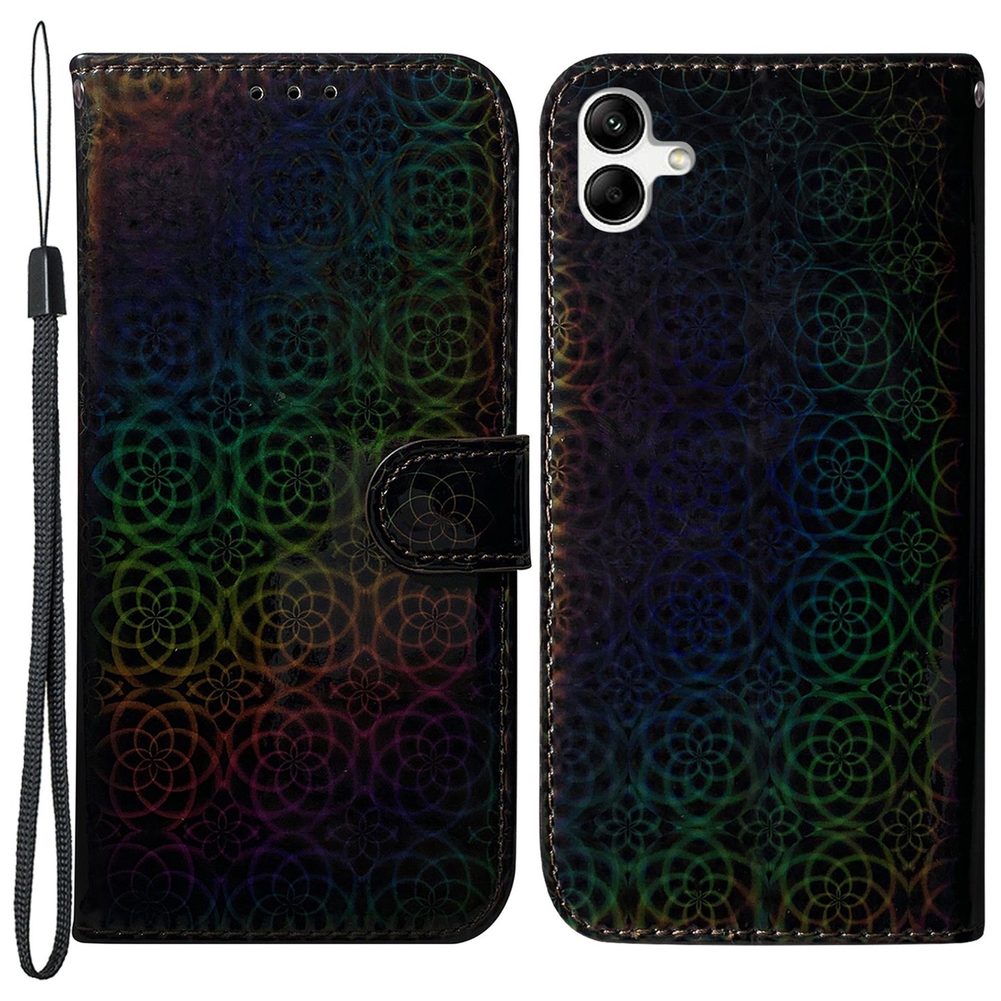 For Samsung Galaxy F04 4G / M04 4G / A04e 4G Wallet Phone Case Stand Magnetic Leather Dazzling Flower Pattern Phone Cover