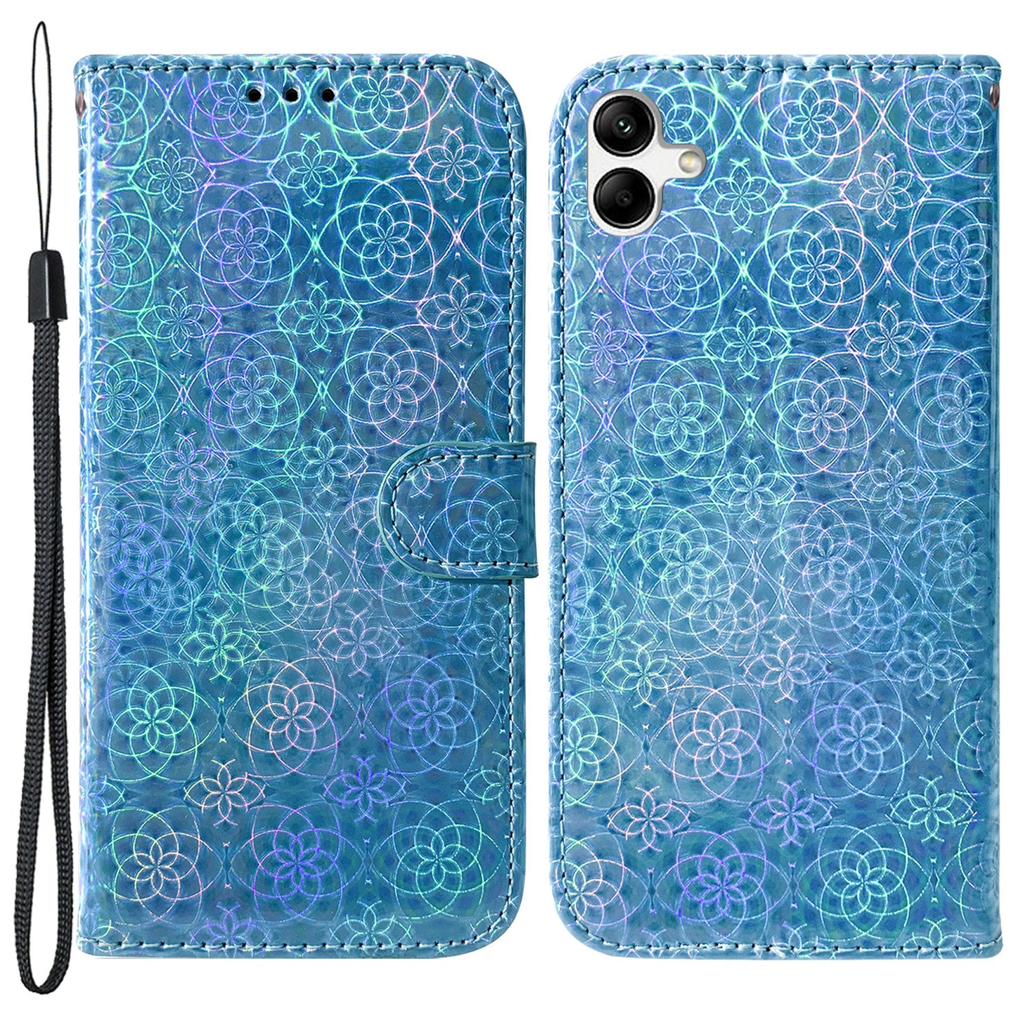 For Samsung Galaxy F04 4G / M04 4G / A04e 4G Wallet Phone Case Stand Magnetic Leather Dazzling Flower Pattern Phone Cover