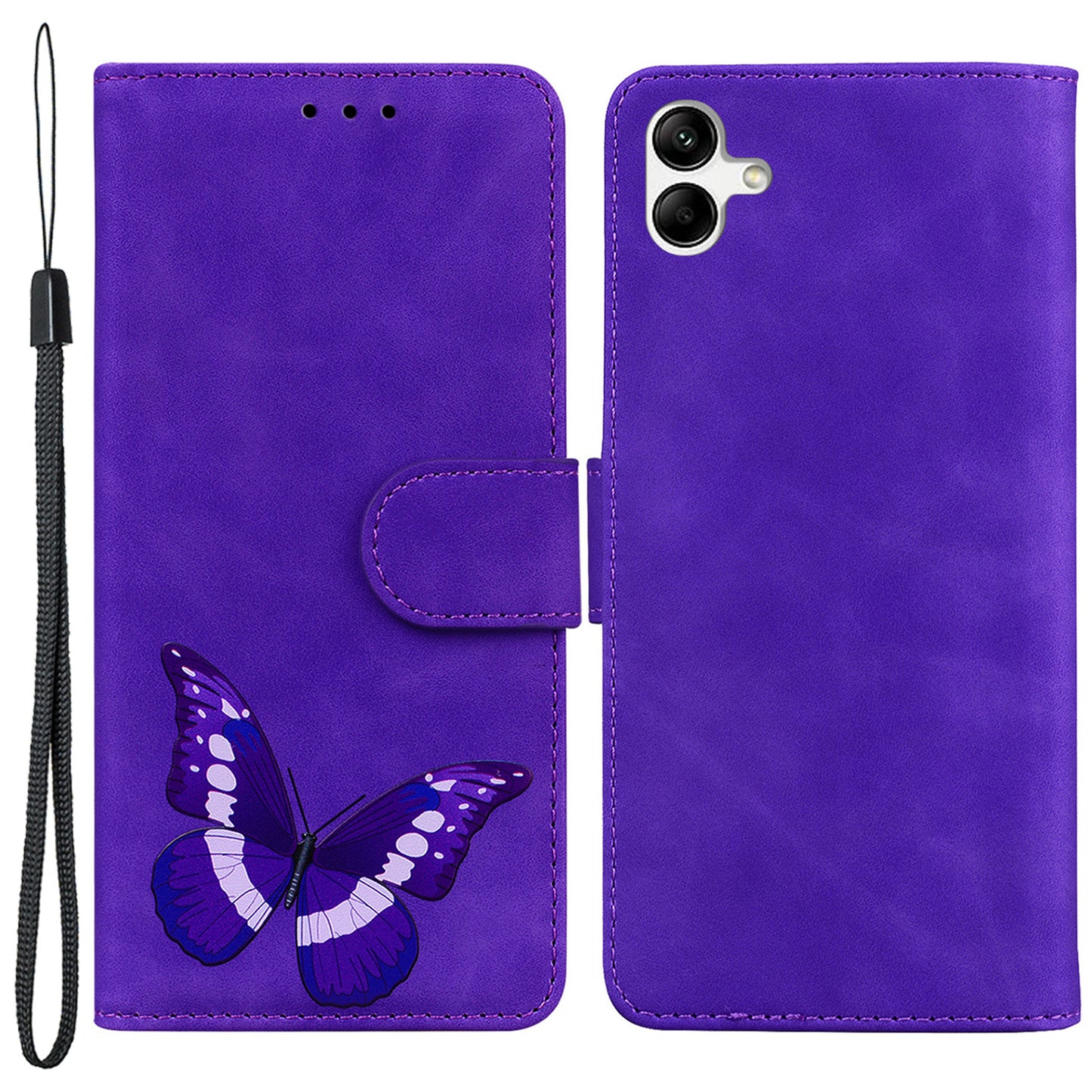 For Samsung Galaxy A04e 4G / F04 4G / M04 4G Leather Phone Case Butterfly Pattern Printing Wallet Phone Stand Cover