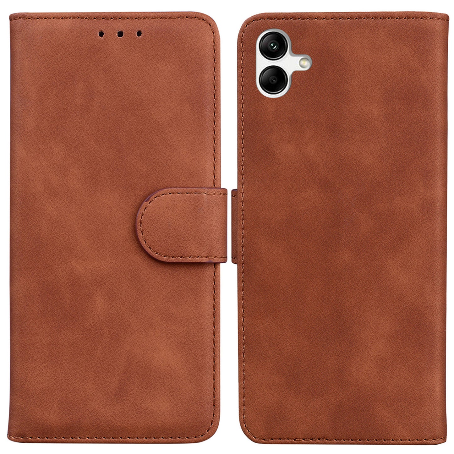 For Samsung Galaxy A04e 4G / F04 4G / M04 4G Phone Wallet Case Solid Color PU Leather Stand Cover