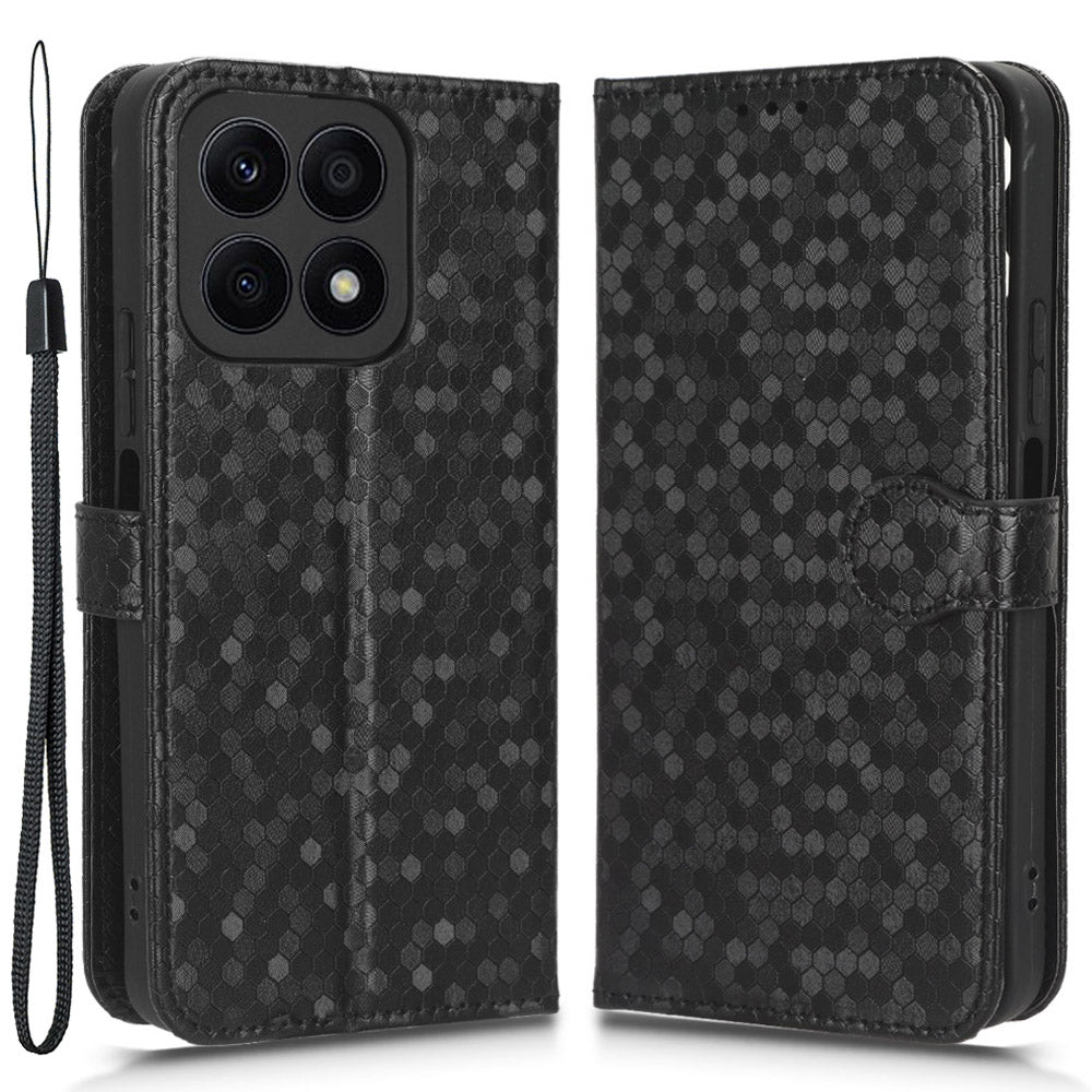 For Honor X8a 4G PU Leather Cover Stand Dot Pattern Imprinted Wallet Phone Case
