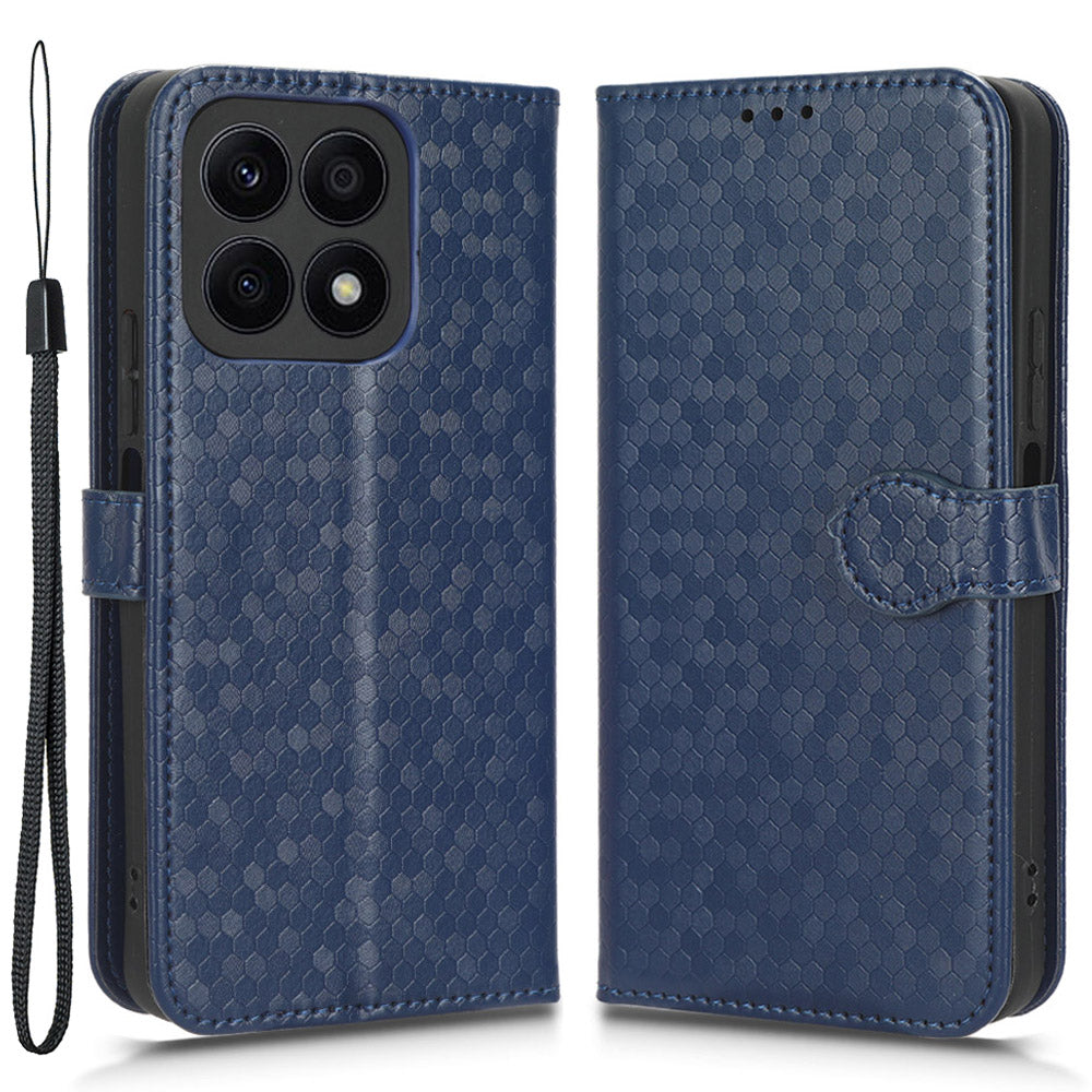 For Honor X8a 4G PU Leather Cover Stand Dot Pattern Imprinted Wallet Phone Case