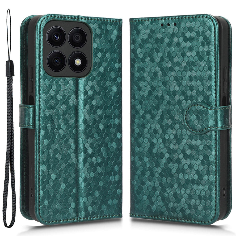 For Honor X8a 4G PU Leather Cover Stand Dot Pattern Imprinted Wallet Phone Case